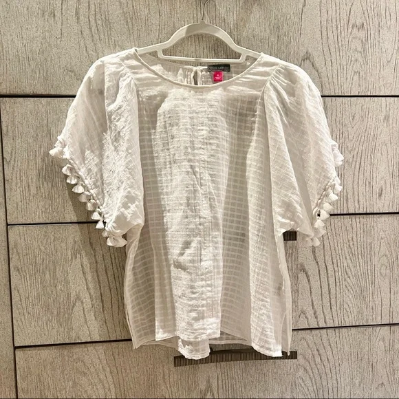 Vince Camuto - White Blouse with Tassels on Sleeves - Picture 2 of 4